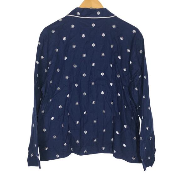 J. Crew Factory Snowflake Pajama Top Flannel Button Front Antique Navy NWT L - Picture 3 of 6